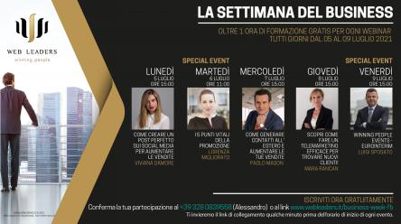 La settimana del business dal 5 Luglio al 9 Luglio - WEBINAR GRATUITI