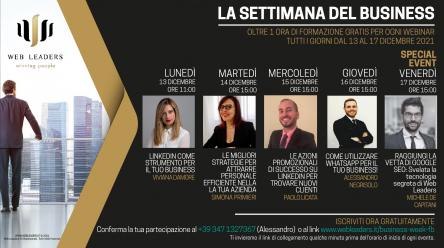 La settimana del business dal 13 al 17 Dicembre, webinar gratuiti sul web marketing