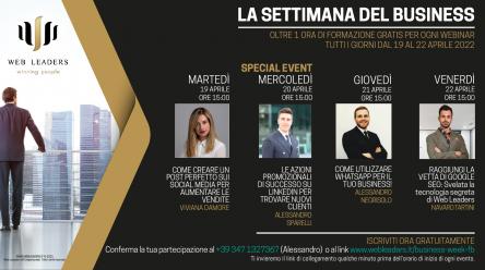 La settimana del business dal 19 all’ 22 Aprile, webinar gratuiti sul web marketing