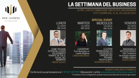 La settimana del business dal 11 Luglio al 15 Luglio, webinar gratuiti sul web marketing