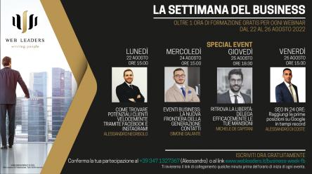 La settimana del business dal 22 al 26 Agosto, webinar gratuiti sul web marketing