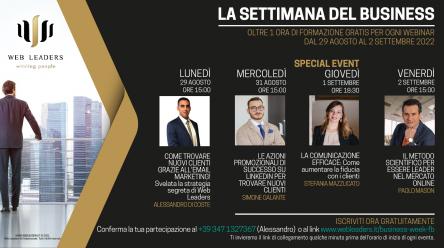 La settimana del business dal 29 Agosto al 2 Settembre, webinar gratuiti sul web marketing