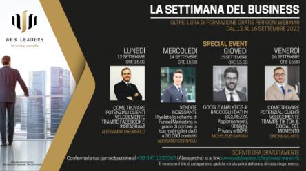 La settimana del business dal 12 al 16 Settembre, webinar gratuiti sul web marketing